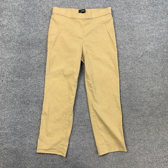 Theory Pants Womens 00 Honey Linen Blend Basic Pull On Capri Stretch Eco Crunch - Picture 2 of 12